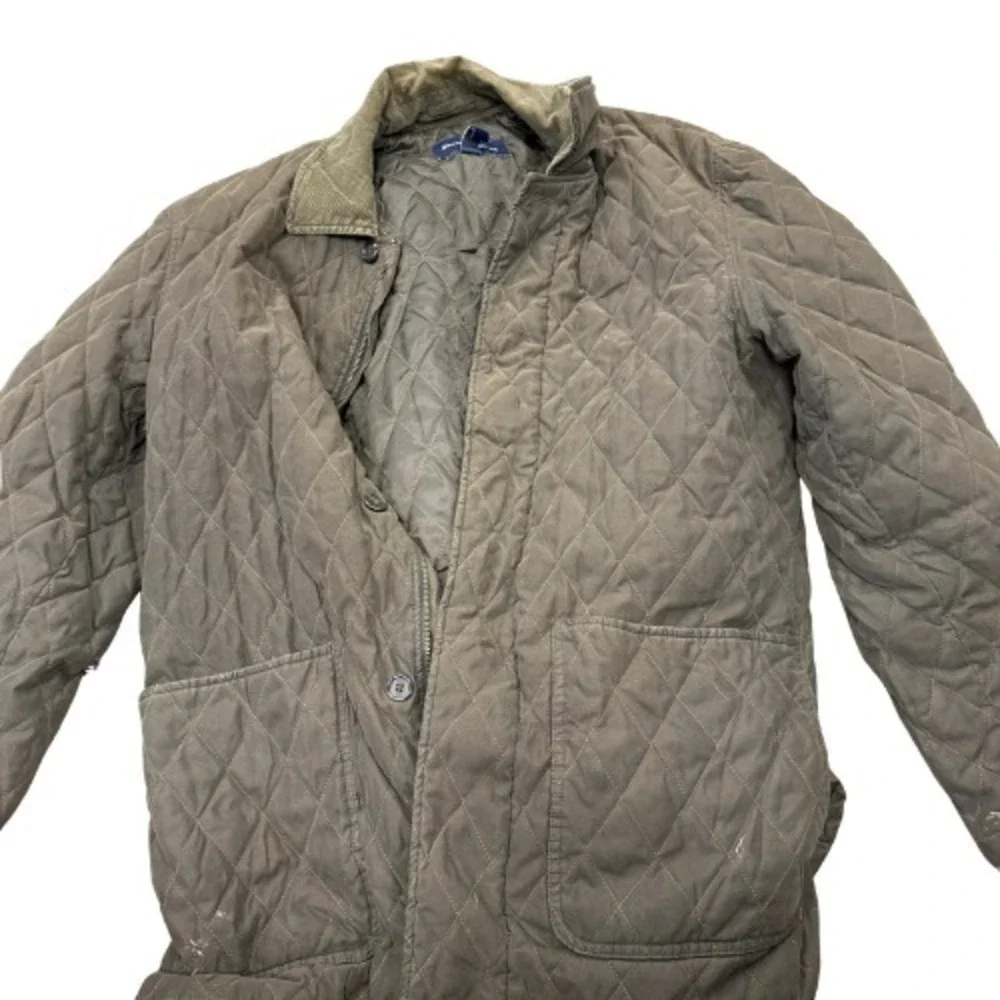 Grant Thomas Quilted Barn Jacket Mens Large Corduroy Collar Heritage Olive Green